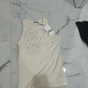 Zara Cream Tank Top with Silver Accents
